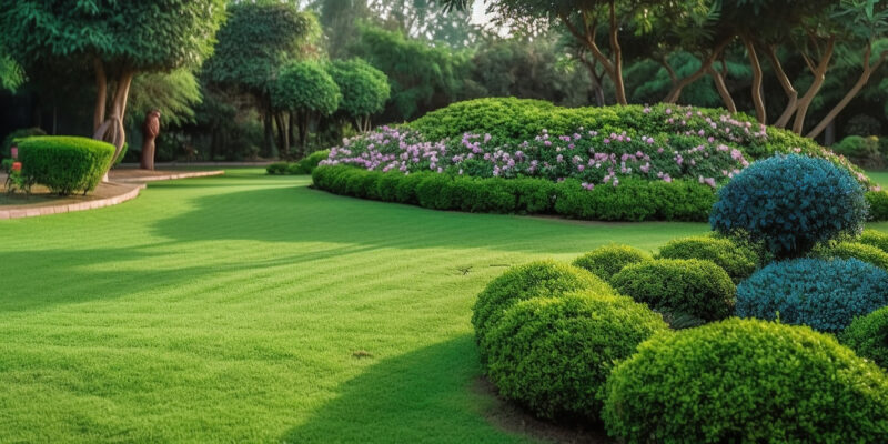 park outdoor manicured lawn and flowerbed AI generated image